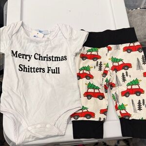 Holiday Baby Onesie and Tree-Print Pants Set - White & Red size 70. 6-12 months